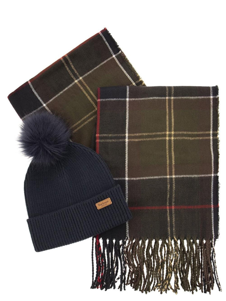 Barbour Set Cappello & Sciarpa Donna Lgs0054 Dover Beanie & Hailes Scarf Blu/verde