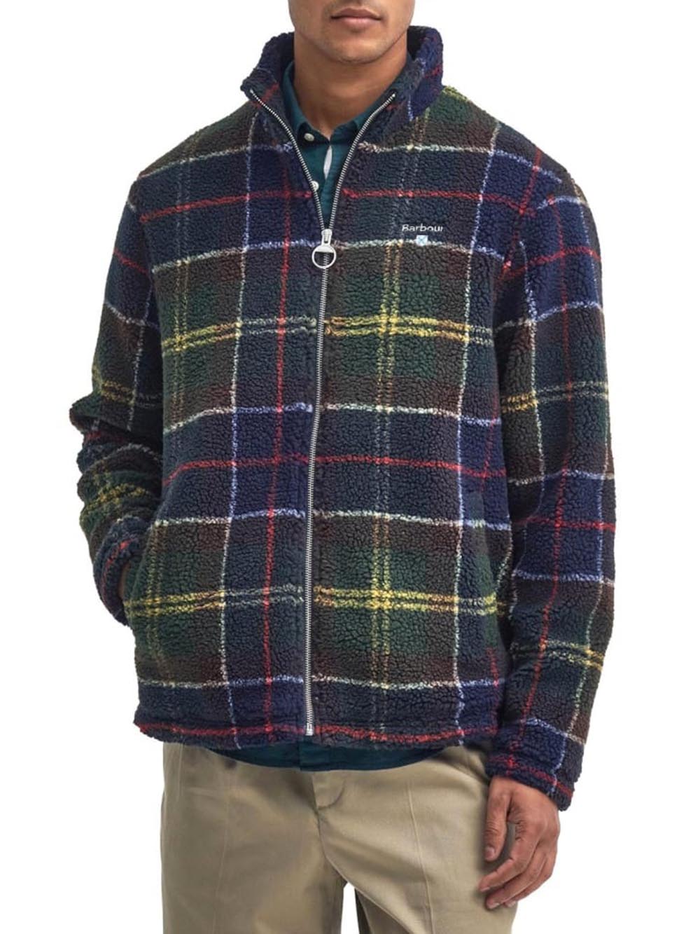 Barbour Felpa Uomo Mfl0187 Tartan Fleece Zip Through Verde/blu