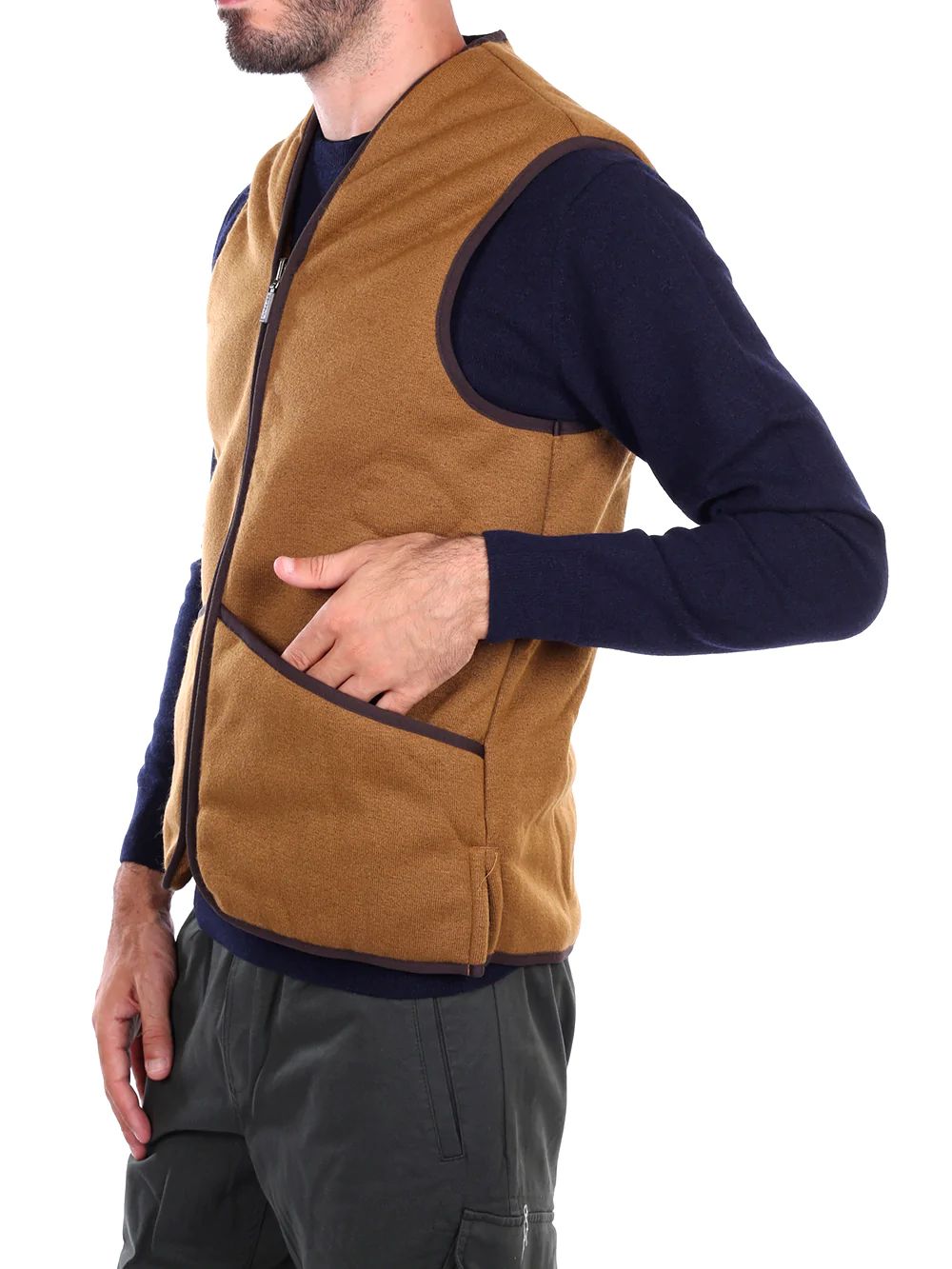 Barbour Smanicato Uomo Mli0004 Warm Pile Waistcoat Zip Marrone