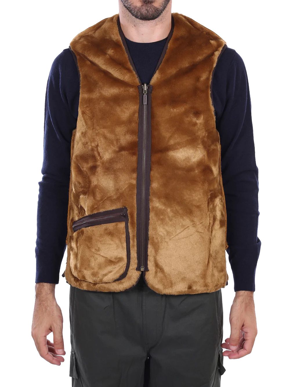 Barbour Smanicato Uomo Mli0004 Warm Pile Waistcoat Zip Marrone