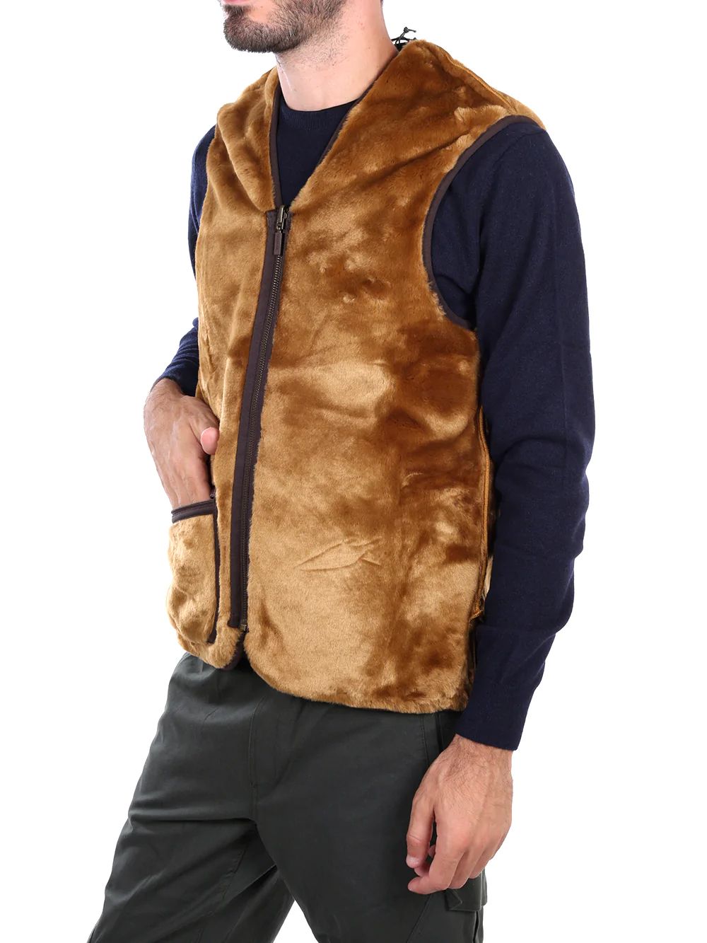 Barbour Smanicato Uomo Mli0004 Warm Pile Waistcoat Zip Marrone