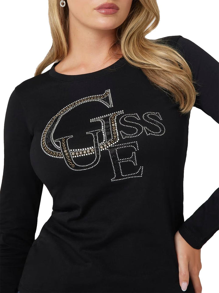 Guess T-shirt Donna W4bi29 I3z14 Studded Logo Nero