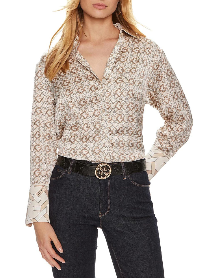 Guess Camicia Donna W4yh47 Wf1t2 Alexandra Beige