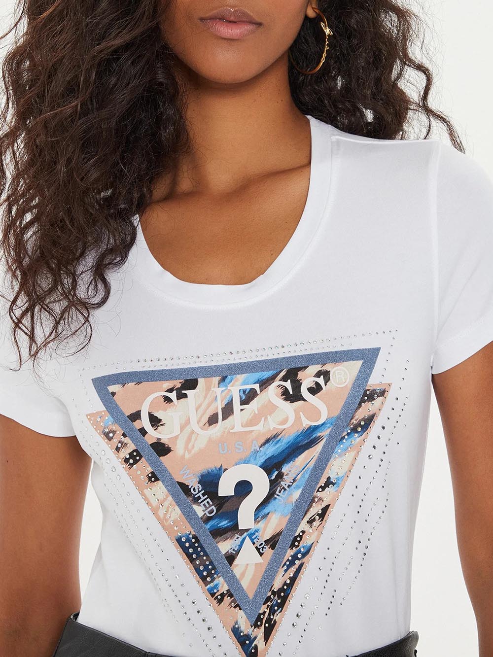 Guess T-shirt Donna W4yi15 J1314 Leo Triangle Bianco