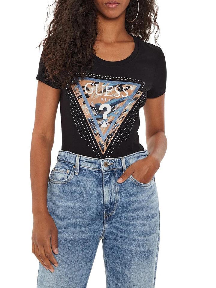 Guess T-shirt Donna W4yi15 J1314 Leo Triangle Nero