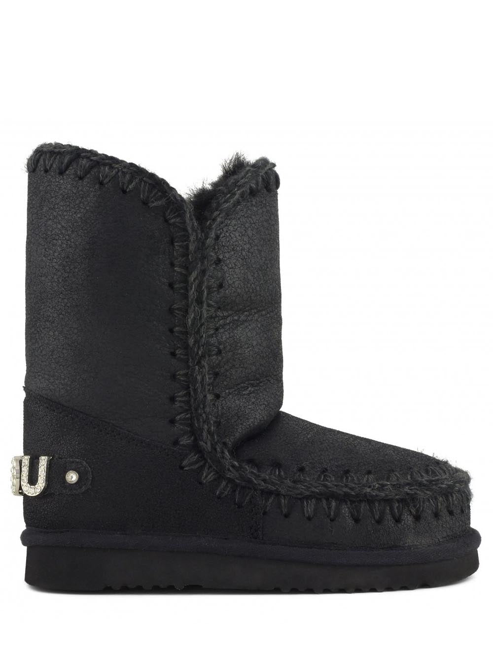 Mou Stivaletti Boot Donna Eskimo 24 White Rhinestones Logo 101037b Nero