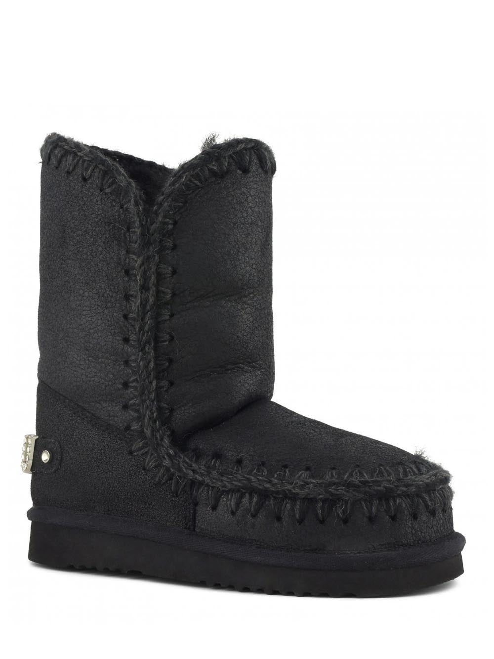 Mou Stivaletti Boot Donna Eskimo 24 White Rhinestones Logo 101037b Nero