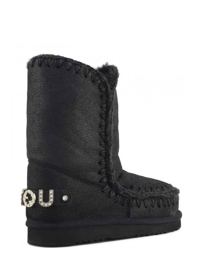 Mou Stivaletti Boot Donna Eskimo 24 White Rhinestones Logo 101037b Nero