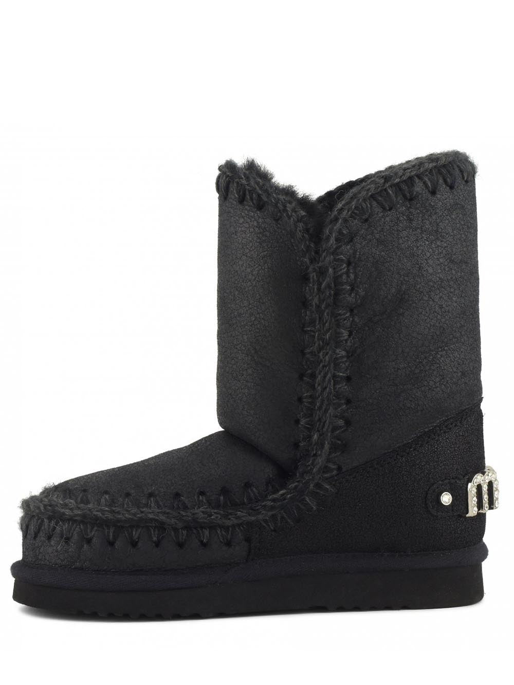 Mou Stivaletti Boot Donna Eskimo 24 White Rhinestones Logo 101037b Nero