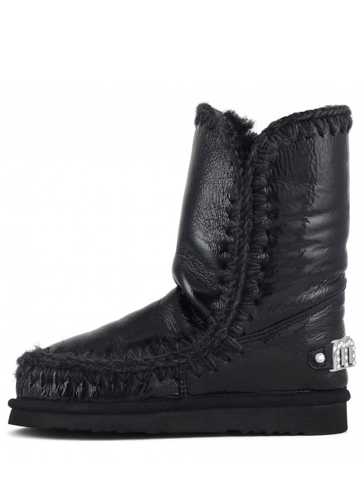 Mou Stivaletti Boot Donna Eskimo 24 White Rhinestones Logo 101037c Nero