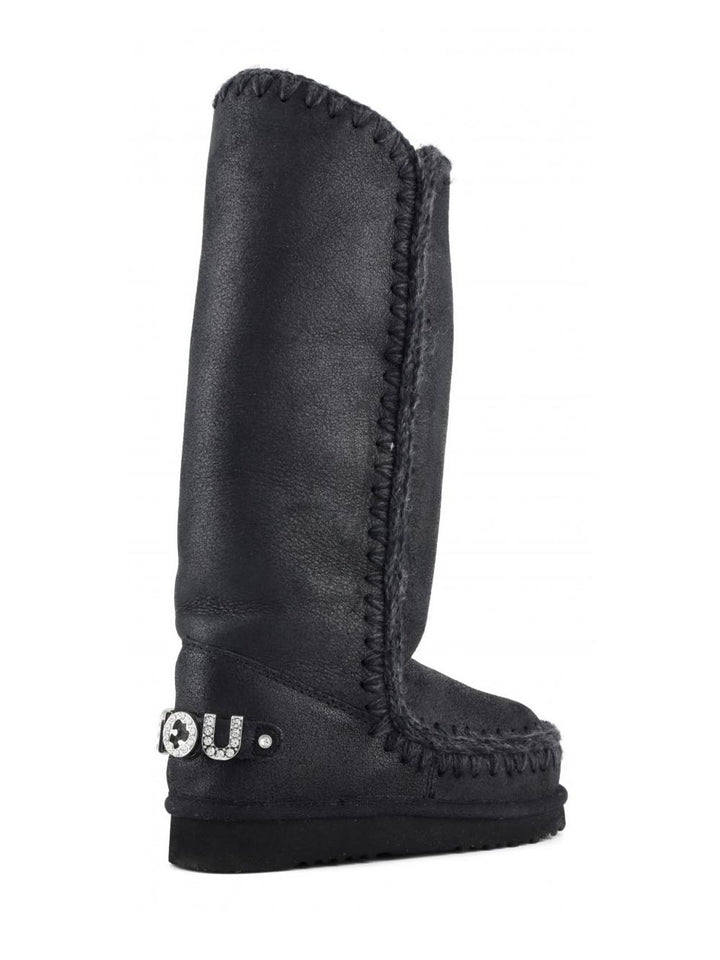 Mou Stivaletti Boot Donna Eskimo 40 Rhinestones Logo 101052b Nero