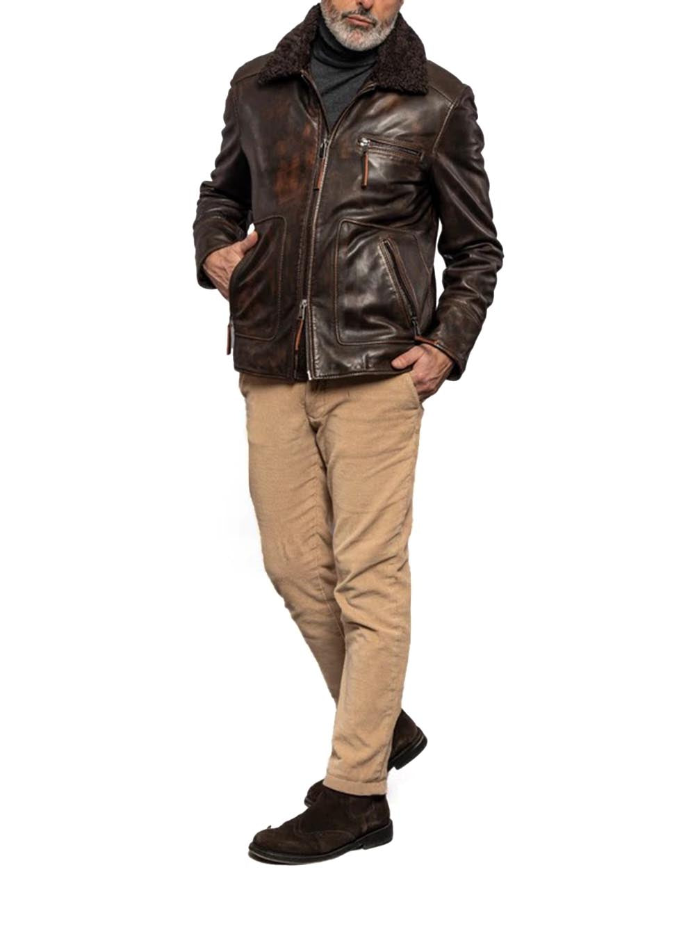 The Jack Giubbino Uomo Aviator+dark Brown Collar Marrone