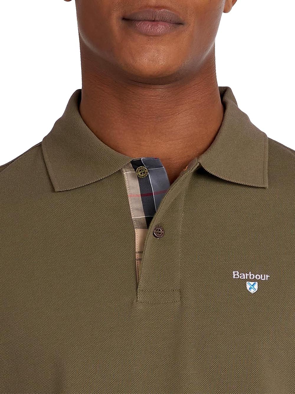 TARTAN PIQUE POLO Barbour Polo Uomo Mml0012 Verde oliva