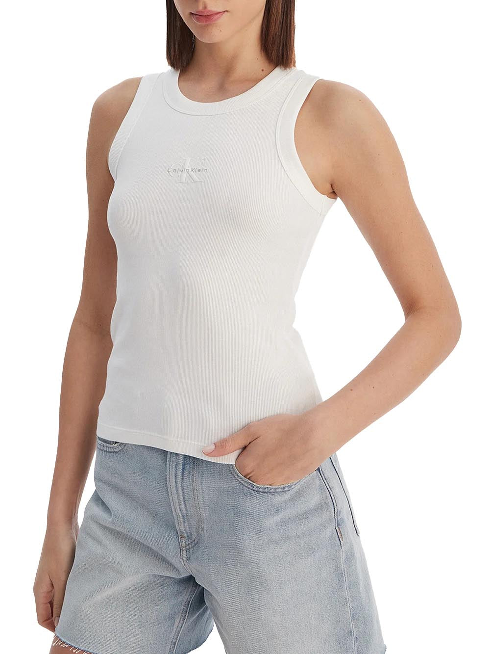 sl monogram rib tank Calvin Klein Jeans Top Donna Lv047e200g Panna