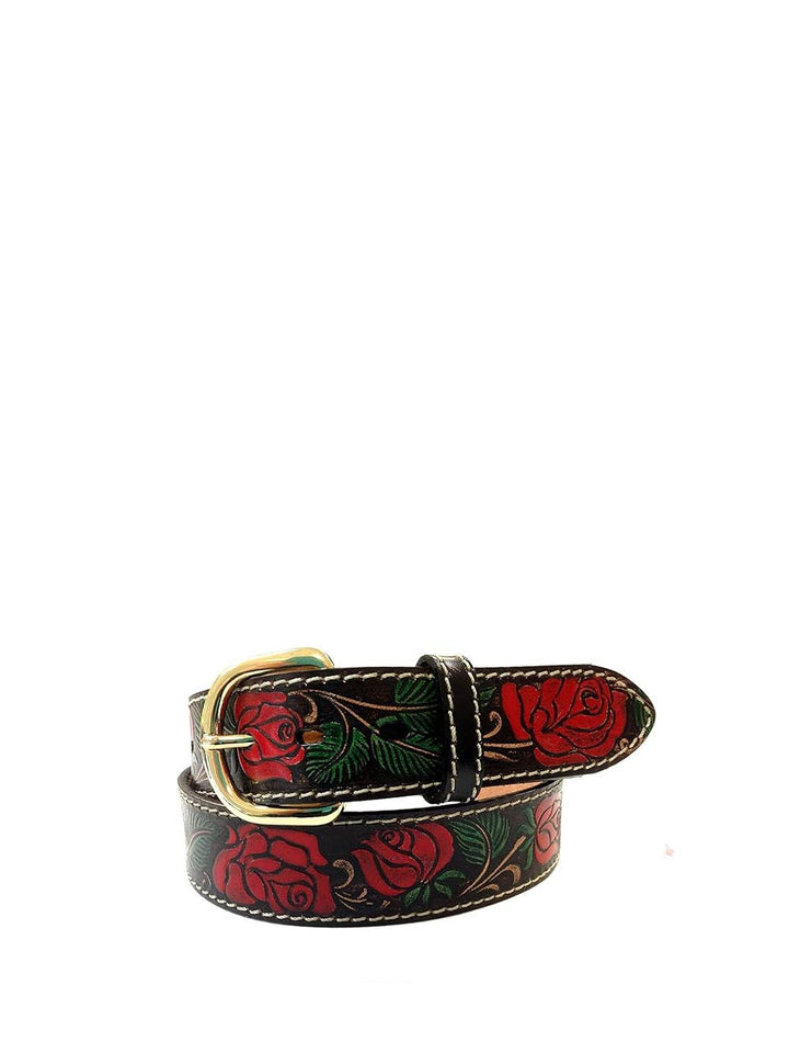 stampa rose rosse dipinta a mano EL CHARRO Cintura Unisex E198 Marrone