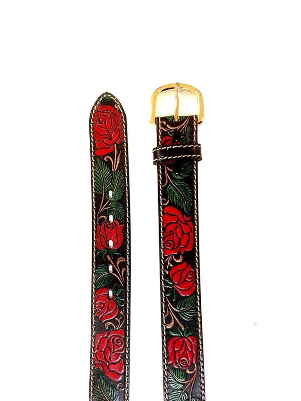 stampa rose rosse dipinta a mano EL CHARRO Cintura Unisex E198 Marrone