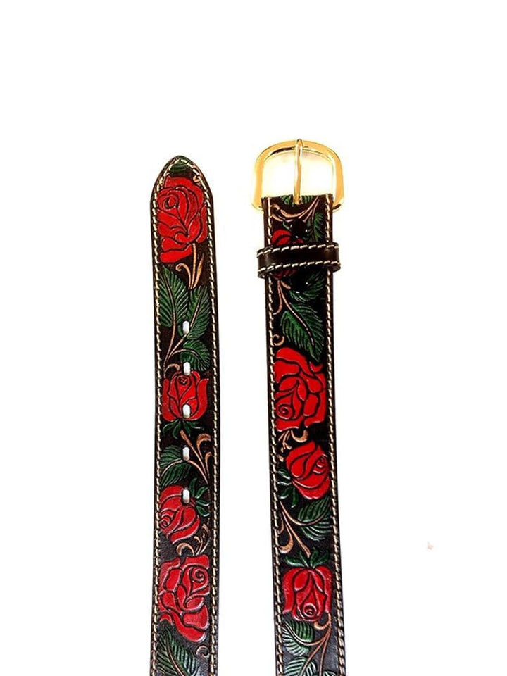 stampa rose rosse dipinta a mano EL CHARRO Cintura Unisex E198 Marrone