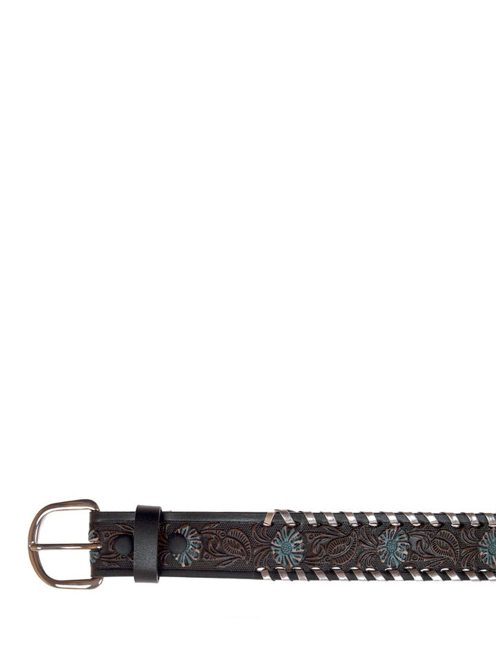 stampa fiori blu infilata argento EL CHARRO Cintura Unisex E701 Marrone