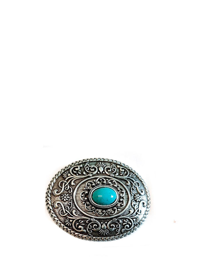 ovale argento con pietra turchese centrale EL CHARRO Fibbia Unisex F200 Argento