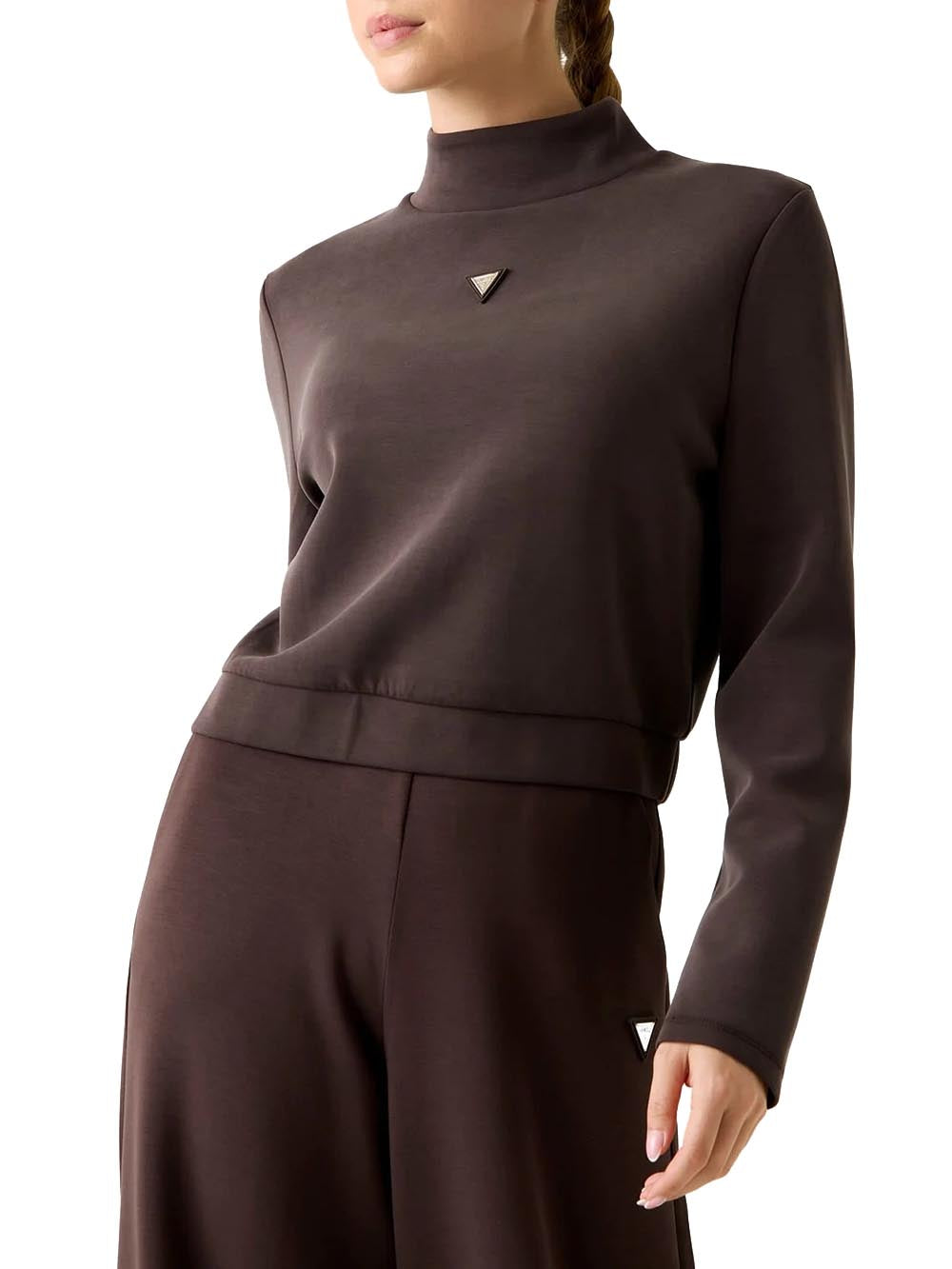 OLYMPE HIGH NECK SWE Guess Felpa Donna V4yq05 Kcay2 Marrone