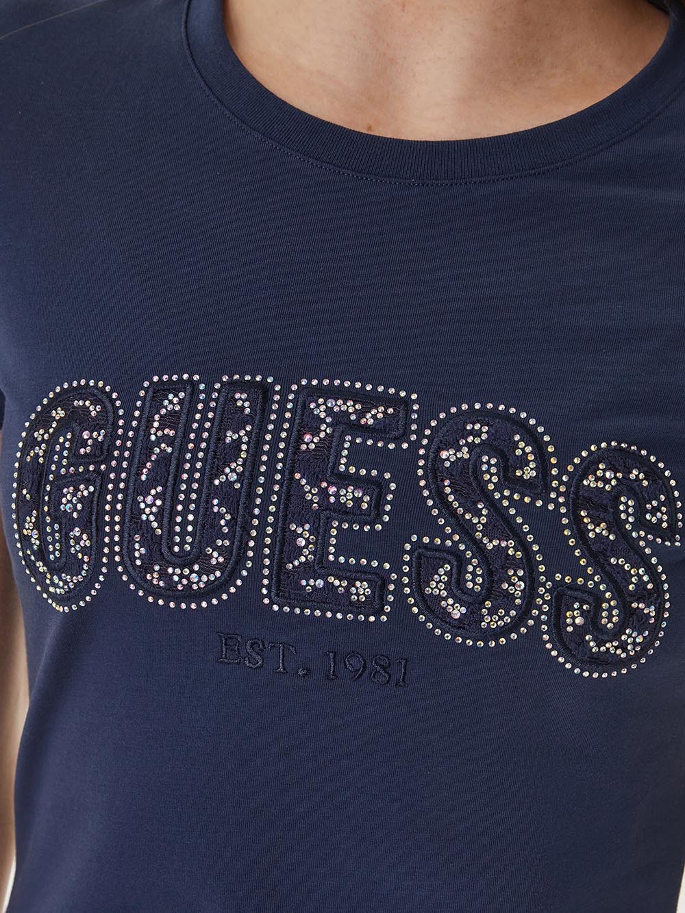 CN SS LOGO LACE TEE Guess T-shirt Donna W5gi04 J1314 Blu