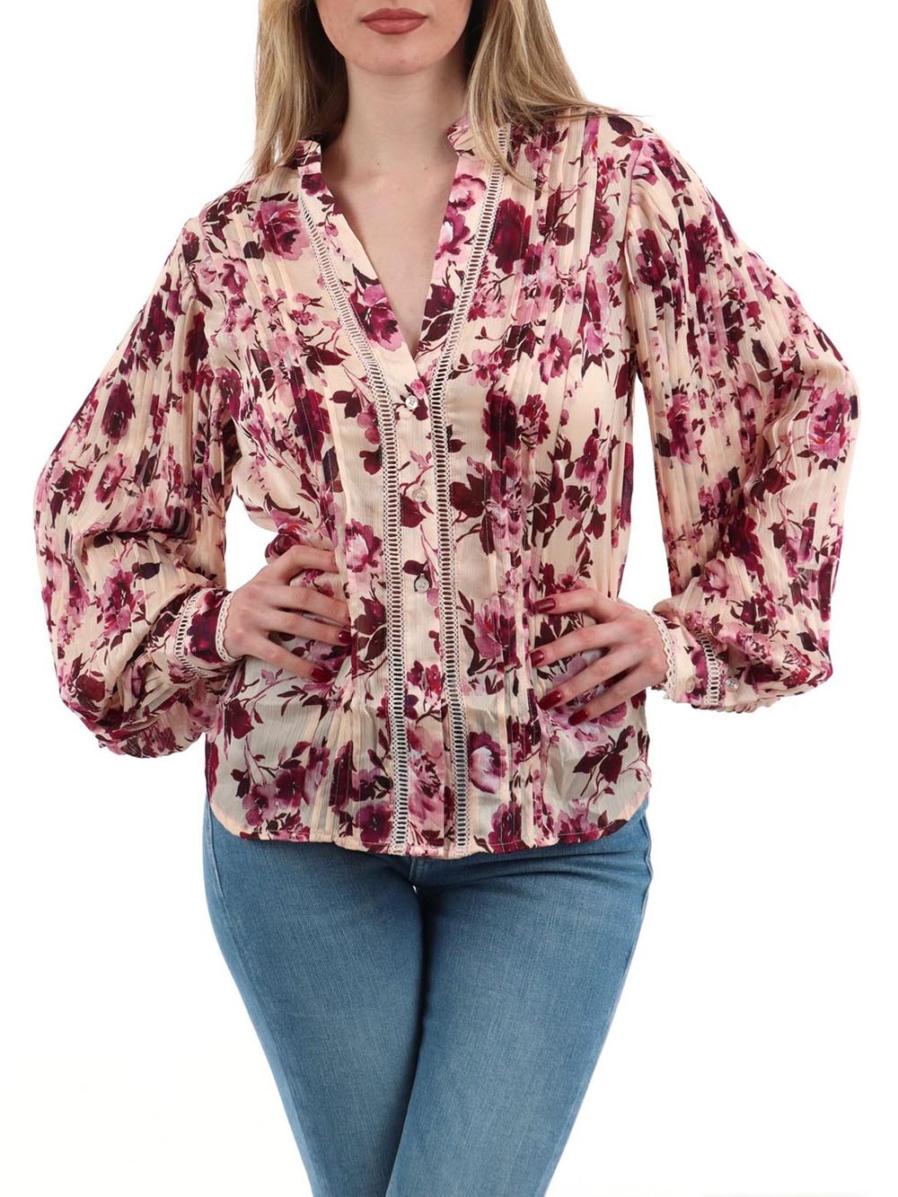 NEW JOSETTE LS TOP Guess Camicia Donna W5rh16 Wdw82 Marrone/Rosa