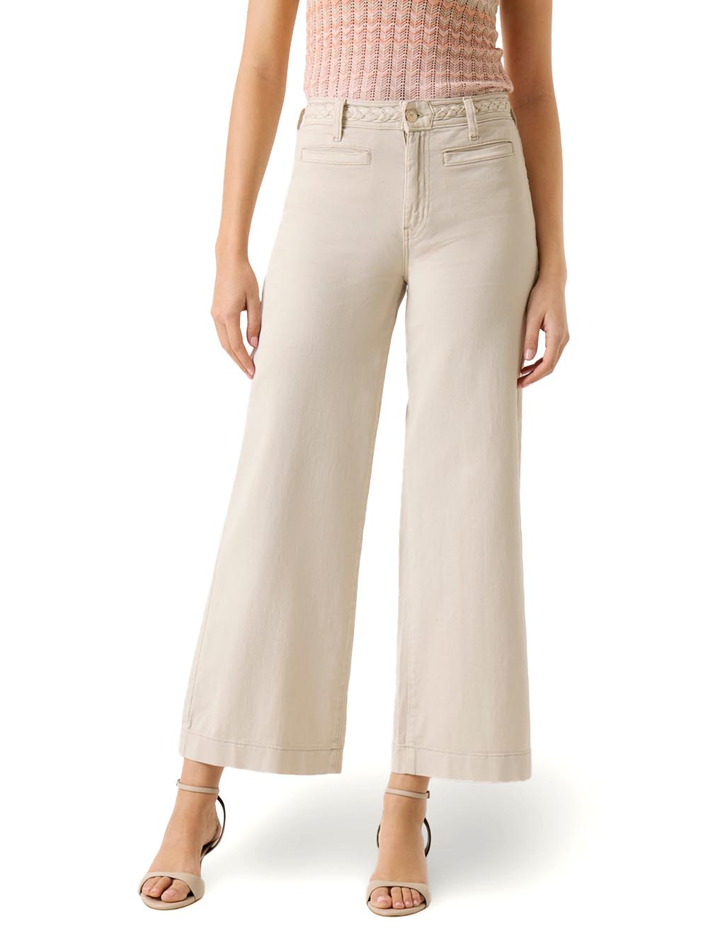 ZOYA CROP LEG BRAIDE Guess Pantalone Donna W6gb15 W1886 Panna