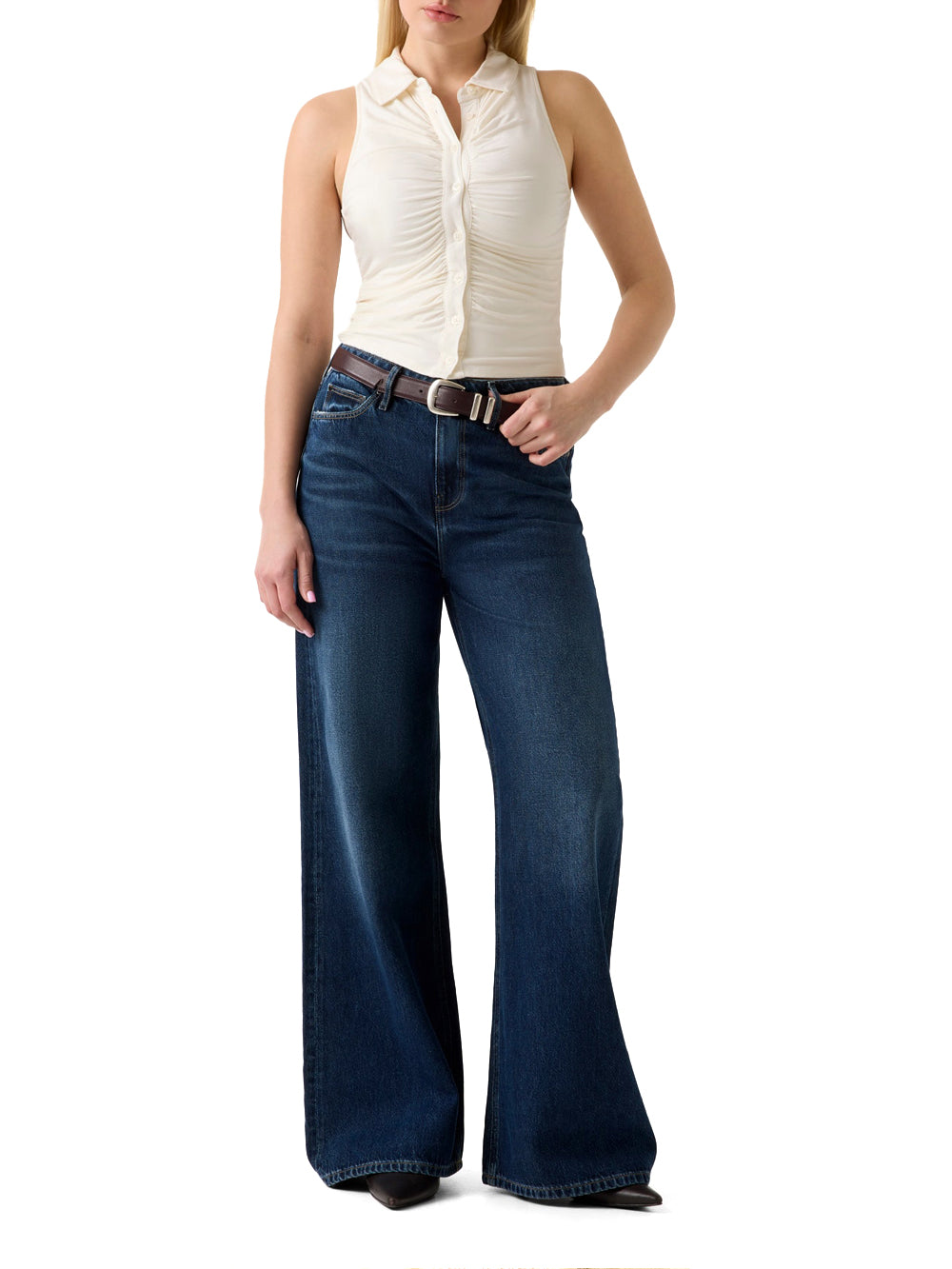 SL SHIRRING ROBYN TO Guess Top Donna W6gp40 K3256 Panna
