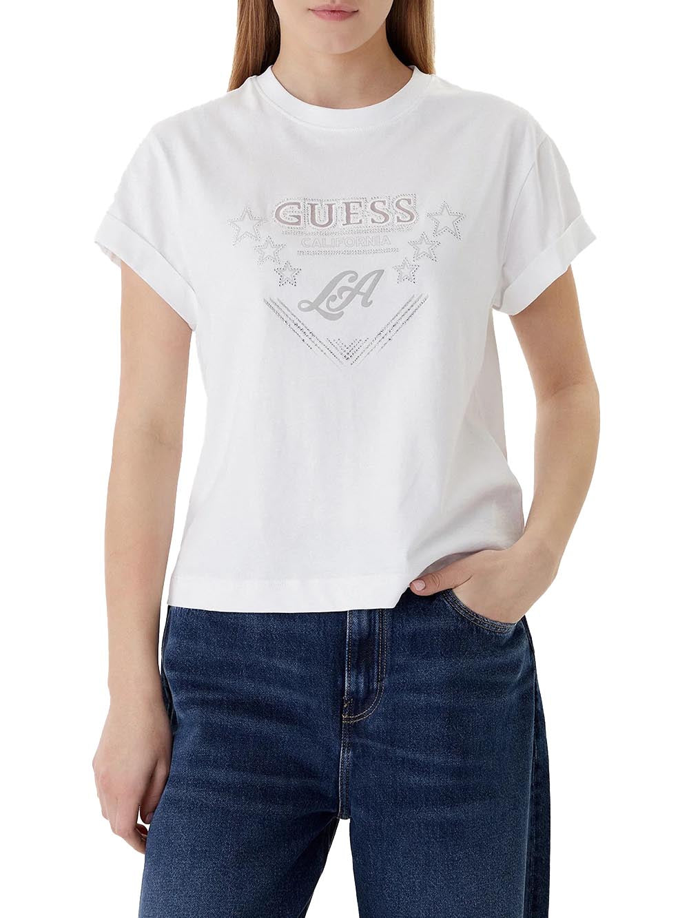 SS CN LA STARS TEE Guess T-shirt Donna W6ri30 I3z14 Bianco