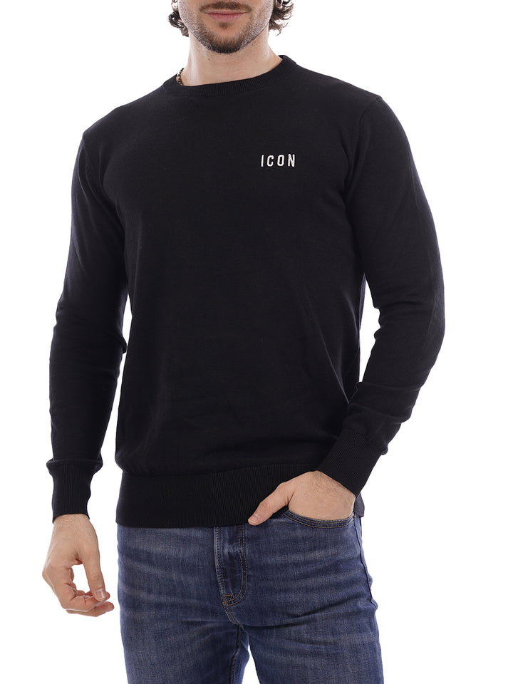 girocollo ricamo ICON Maglia Uomo Iuprem001 Nero