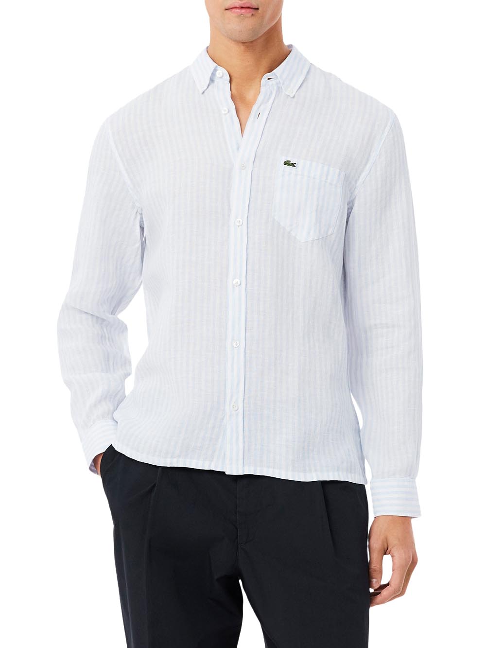 Lacoste Camicia Uomo Ch6985 Celeste/bianco