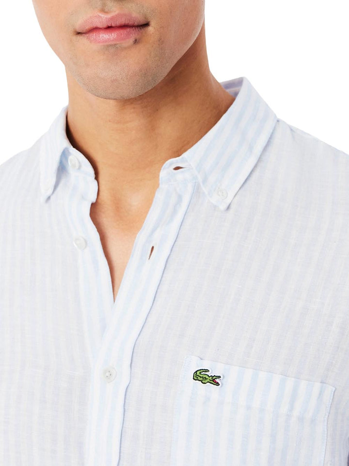 Lacoste Camicia Uomo Ch6985 Celeste/bianco