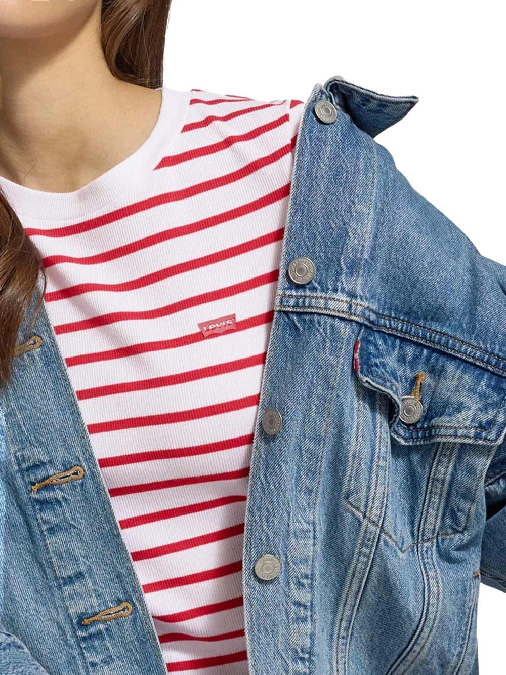ESSENTIAL SPORTY TEE EMILY STRIPE BRIGHT Levi's T-shirt Donna A7419 Bianco/rosso