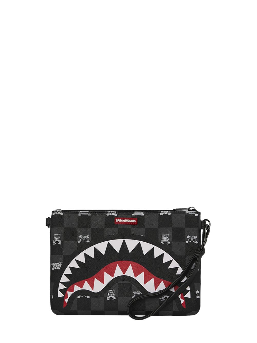 gray peeking character check crossover clutch Sprayground Pochette Unisex 910b8915nsz Nero