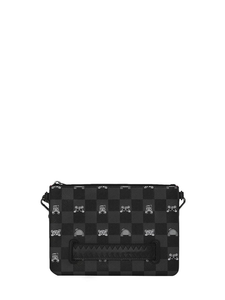 gray peeking character check crossover clutch Sprayground Pochette Unisex 910b8915nsz Nero