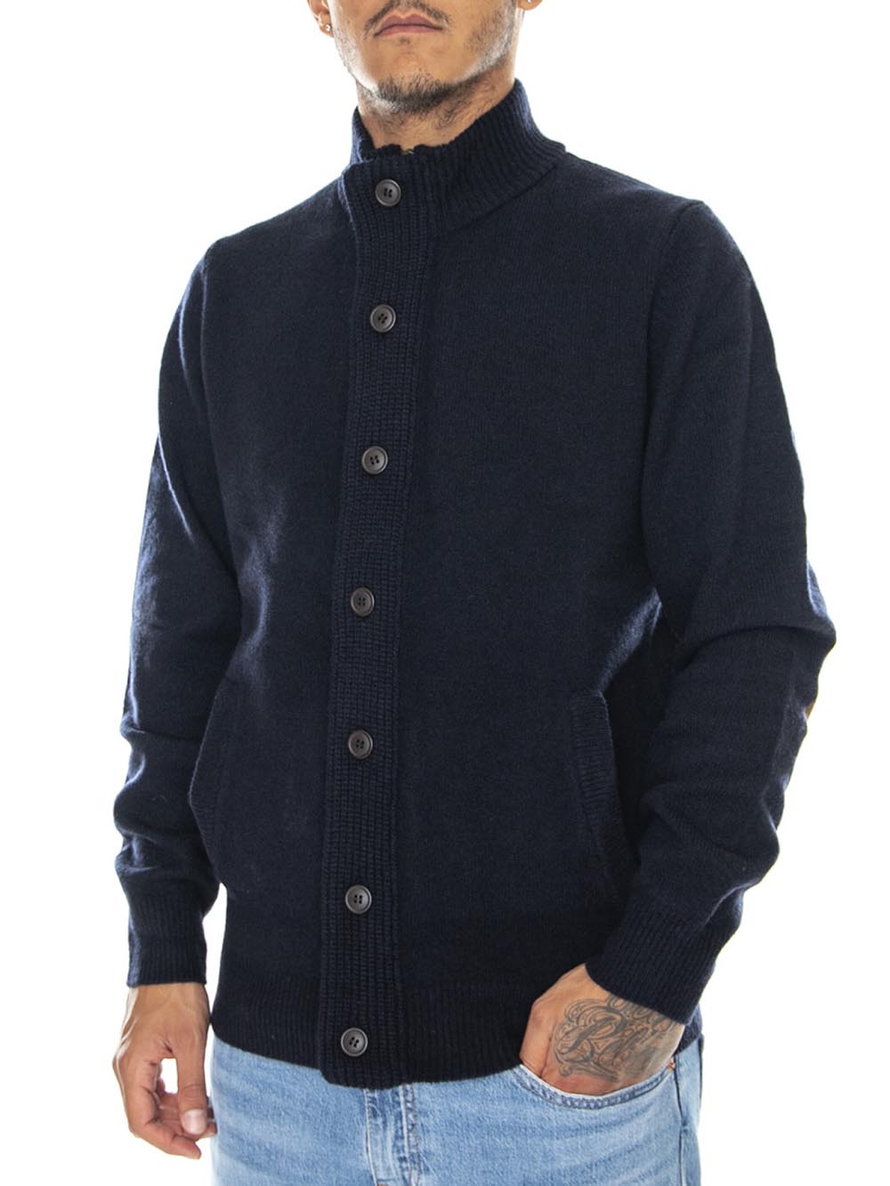 ESSENTIAL PATCH ZIP THROUGH Barbour Maglia Uomo Mkn0731 Blu