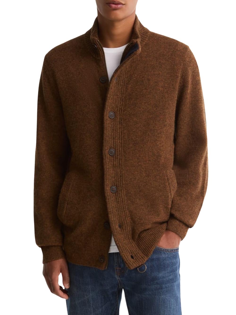 ESSENTIAL PATCH ZIP THROUGH Barbour Maglia Uomo Mkn0731 Marrone