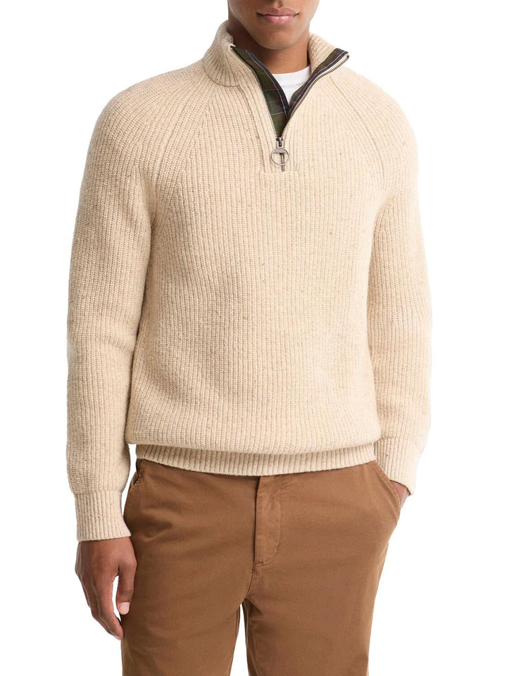 ESSENTIALS FLECK HALF ZIP Barbour Maglia Uomo Mkn1757 Panna