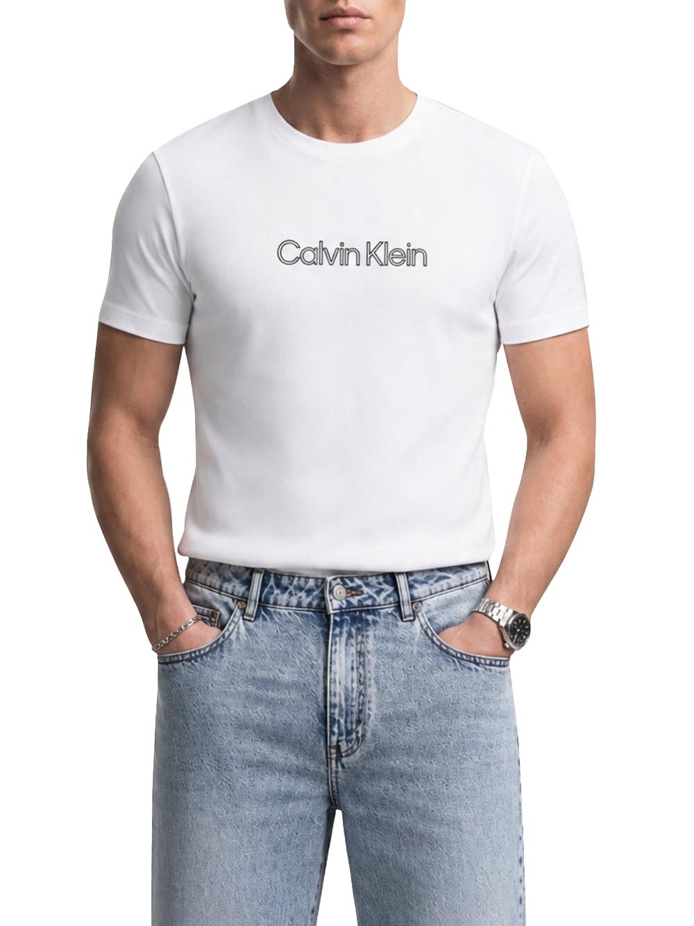 Calvin Klein Jeans T-shirt Uomo Lv04lg812g Bianco