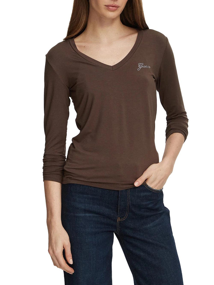 NEW LS VN MINI LOGO TEE Guess T-shirt Donna W6bi56 K6890 Marrone