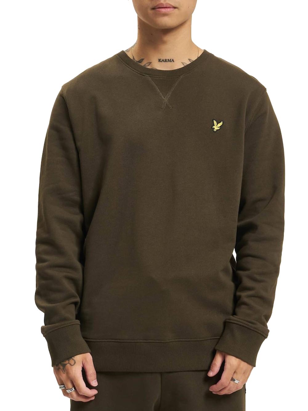 Crew Neck Brushback Sweatshirt Lyle & Scott Felpa Uomo Ml1131v Verde oliva