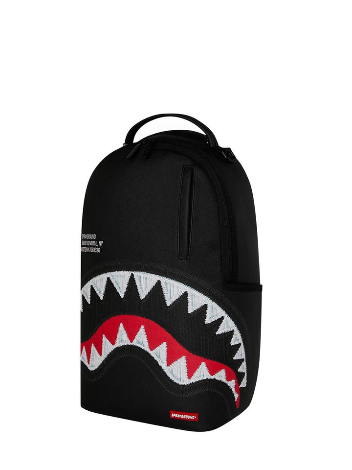 shark central black embroidered shark backpack Sprayground Zaino Unisex 910b9629nsz Nero