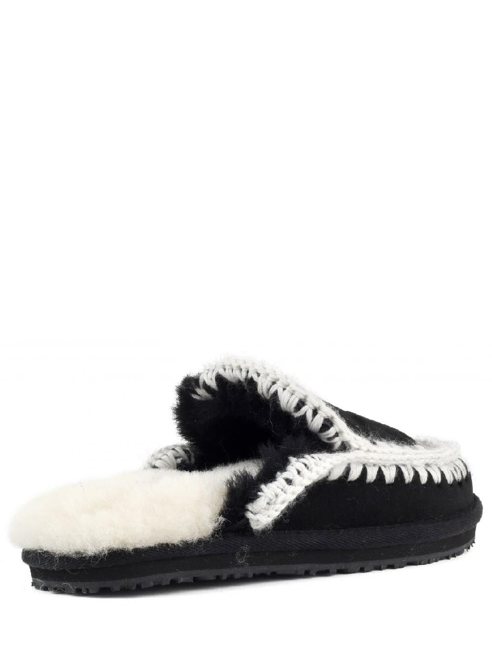 Mou Ciabatta Donna Suede Slipper Full Eskimo Stitch Nero