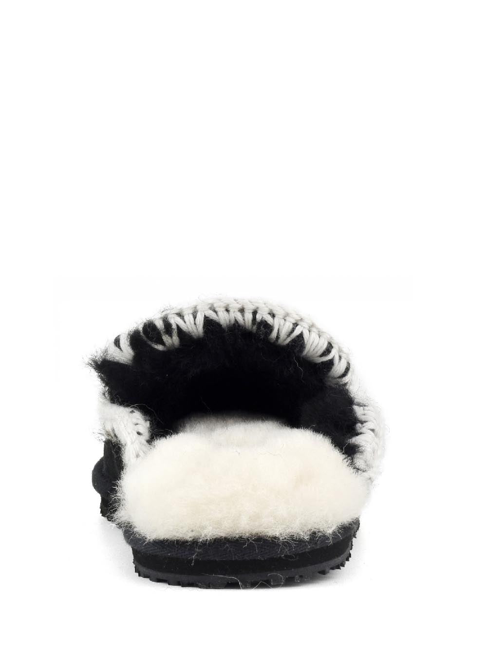 Mou Ciabatta Donna Suede Slipper Full Eskimo Stitch Nero