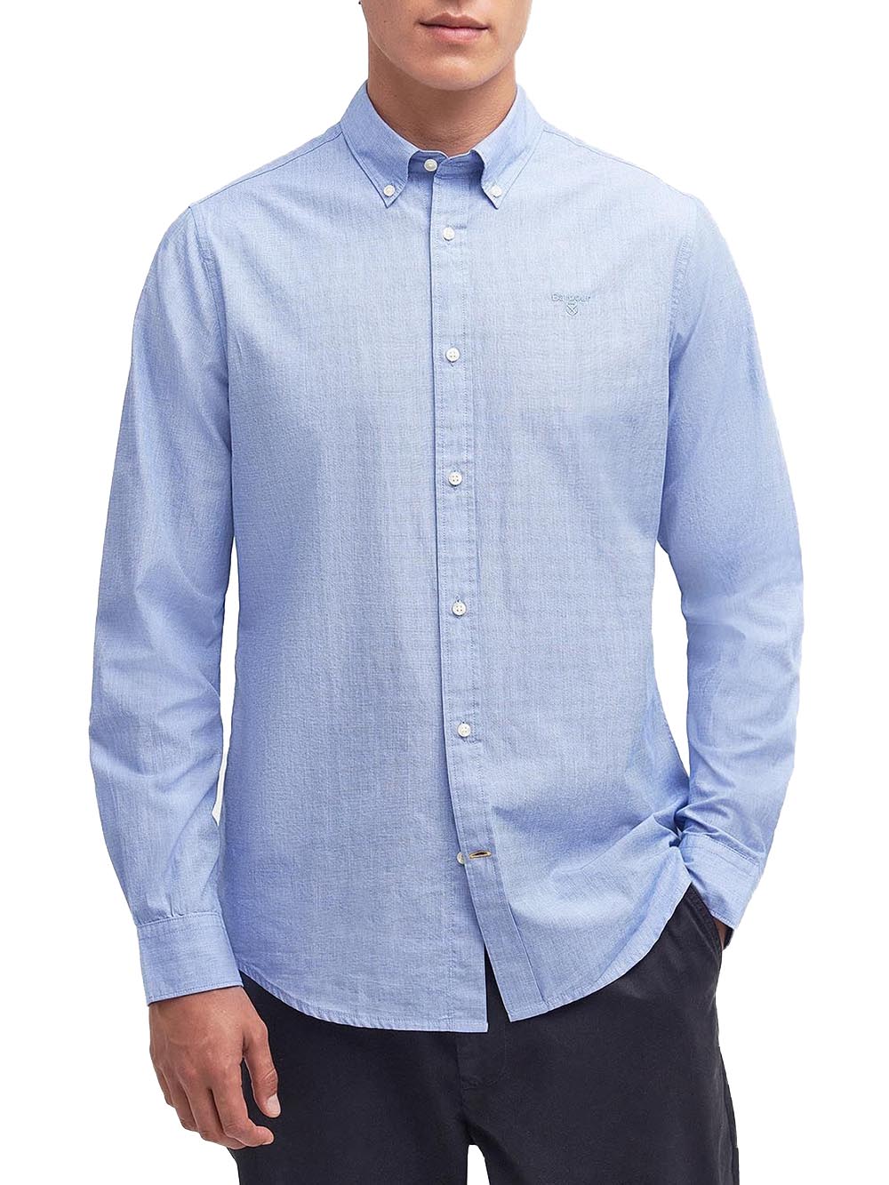 Barbour Camicia Uomo Msh5467 Crest Poplin Tailored Shirt Celeste